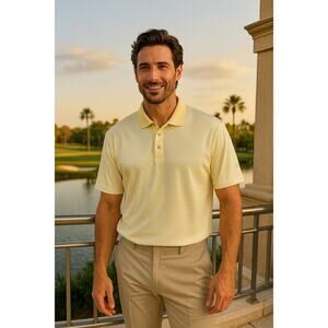 Champions Tour Yellow Striped Performance Golf Polo Shirt - Size XL